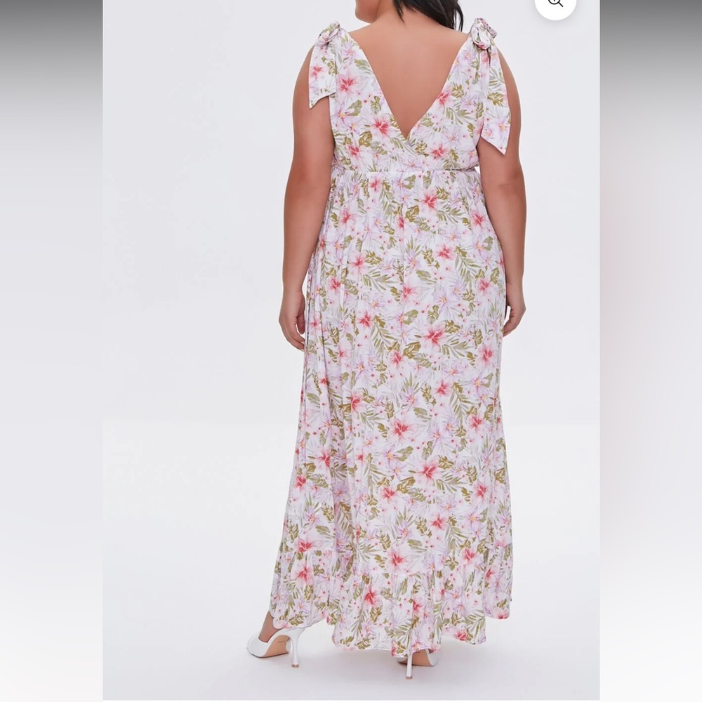 Forever 21 Floral Tropical Self Tie Straps Deep V-neck Tiered Hem Maxi Dress 3X - Picture 2 of 6